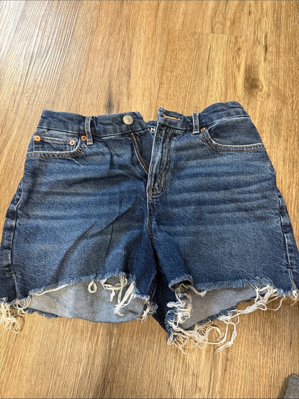 American Eagle Dark Blue Distressed Denim Shorts